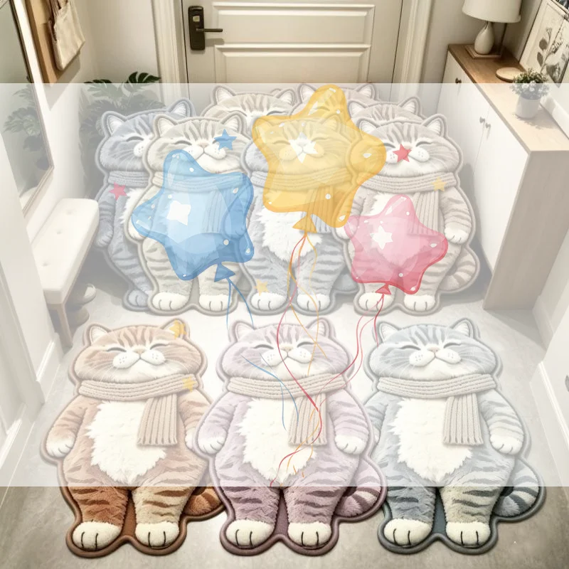 Lazy Cat Shaped Plush Bath Rug Quick Water Absorption Entrance Doormat Soft Bedroom Living Room Decor Anti Slip Floor Mat