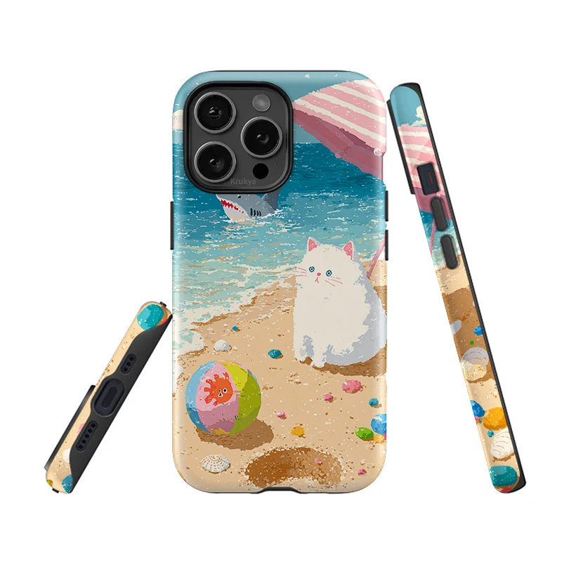 เคสโทรศัพท์ลายแมวน่ารัก Krukya สำหรับ iPhone 16 17 Pro Max 15 13 11 12 14 Pro Max 14 Plus XR XS X SE เคสแบบด้านสองชั้น