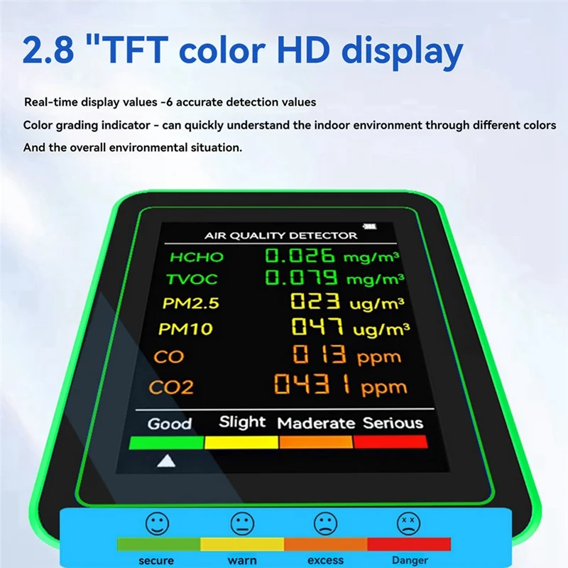 AC56-Calidad del aire 6 en 1 HCHO TVOC CO2 CO PM10 PM2.5 Medidor de gases que detecta inteligente