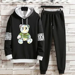 Spring and Autumn Men's Large Print Sweatshirt Set Hoodie Two Piece Set Casual Sportswear Trendy