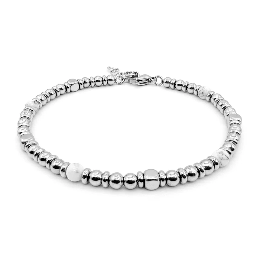 

Runda Stainless Steel with White Natural Stone 3mm Adjustable Fashion Men's Bead Bracelet