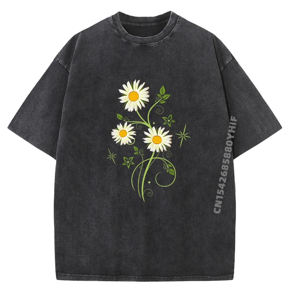 

Marguerites Daisy Spring Summer Daisies Flower Shirt White Graphic Tee Streetwear Retro Washed T-shirt