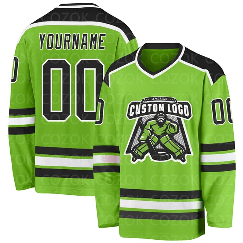 

Custom Green Hockey 3D Print You Name Number Logo Men Women Ice Hockey Jersey Competition Training Jerseys