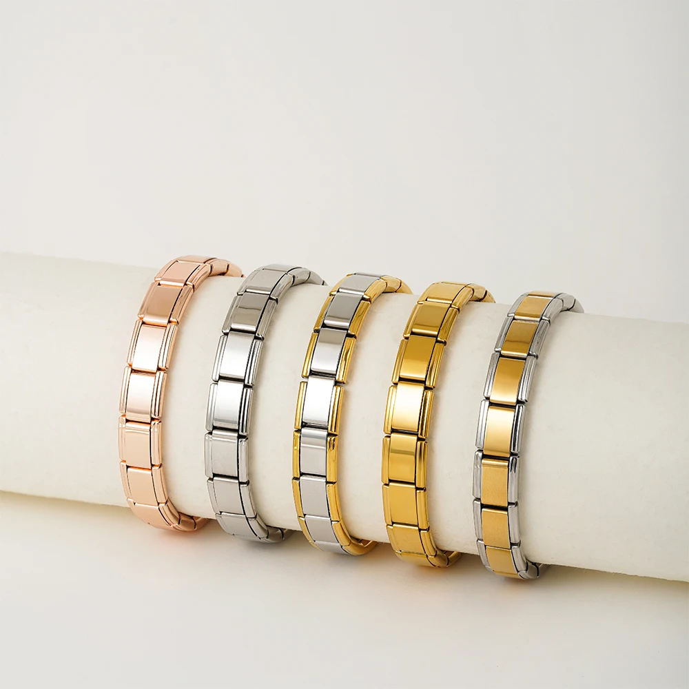 Minimalistisches DIY 9 mm breites Original Itanlian elastisches Charm-Armband für Damen, modischer Edelstahl-Armreif, abnehmbarer Schmuck
