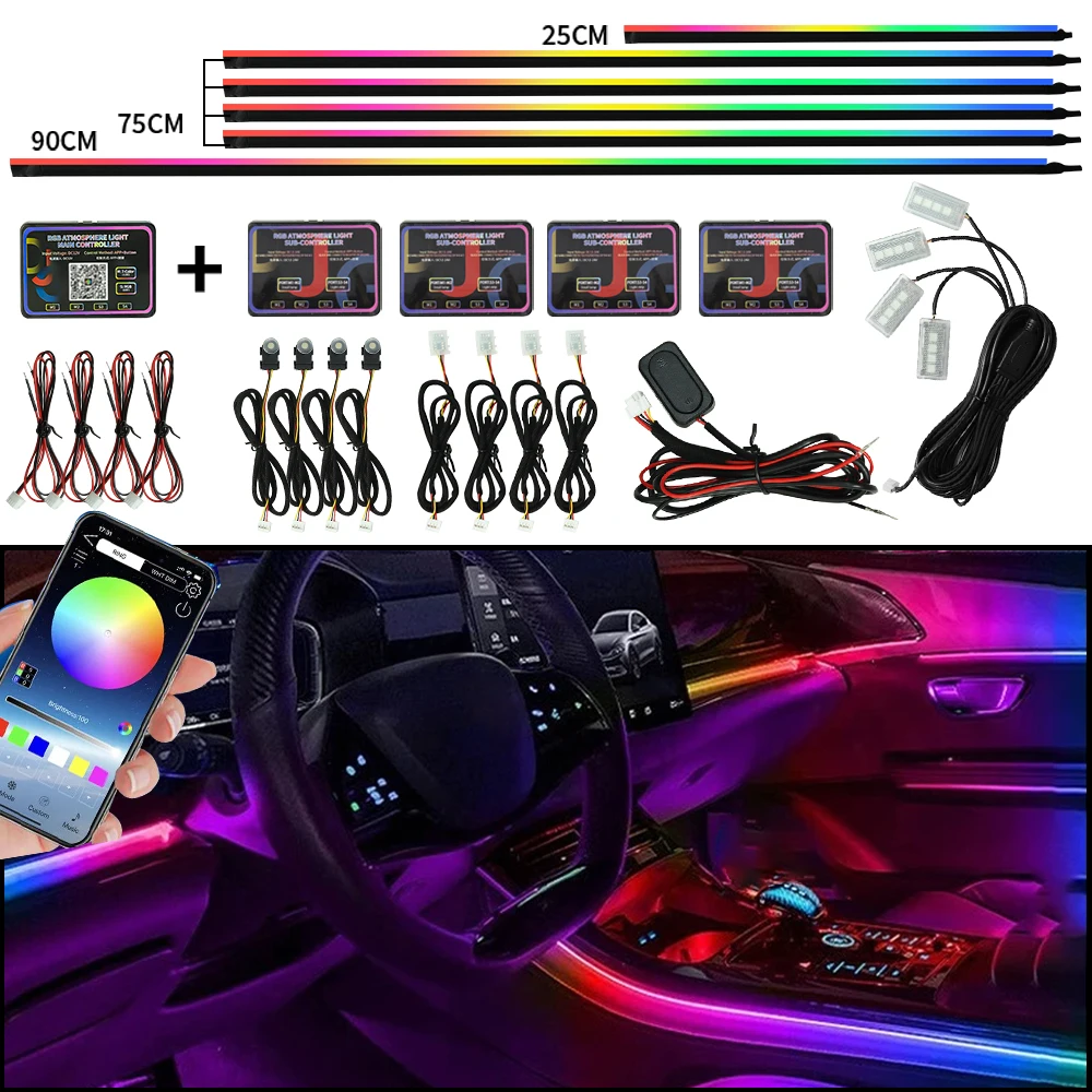 

Symphony Interior Car LED Ambient Strip Lights with APP Control Music Sync RGB Decorative Lamp 18 in 1 Auto Atmosphere Light