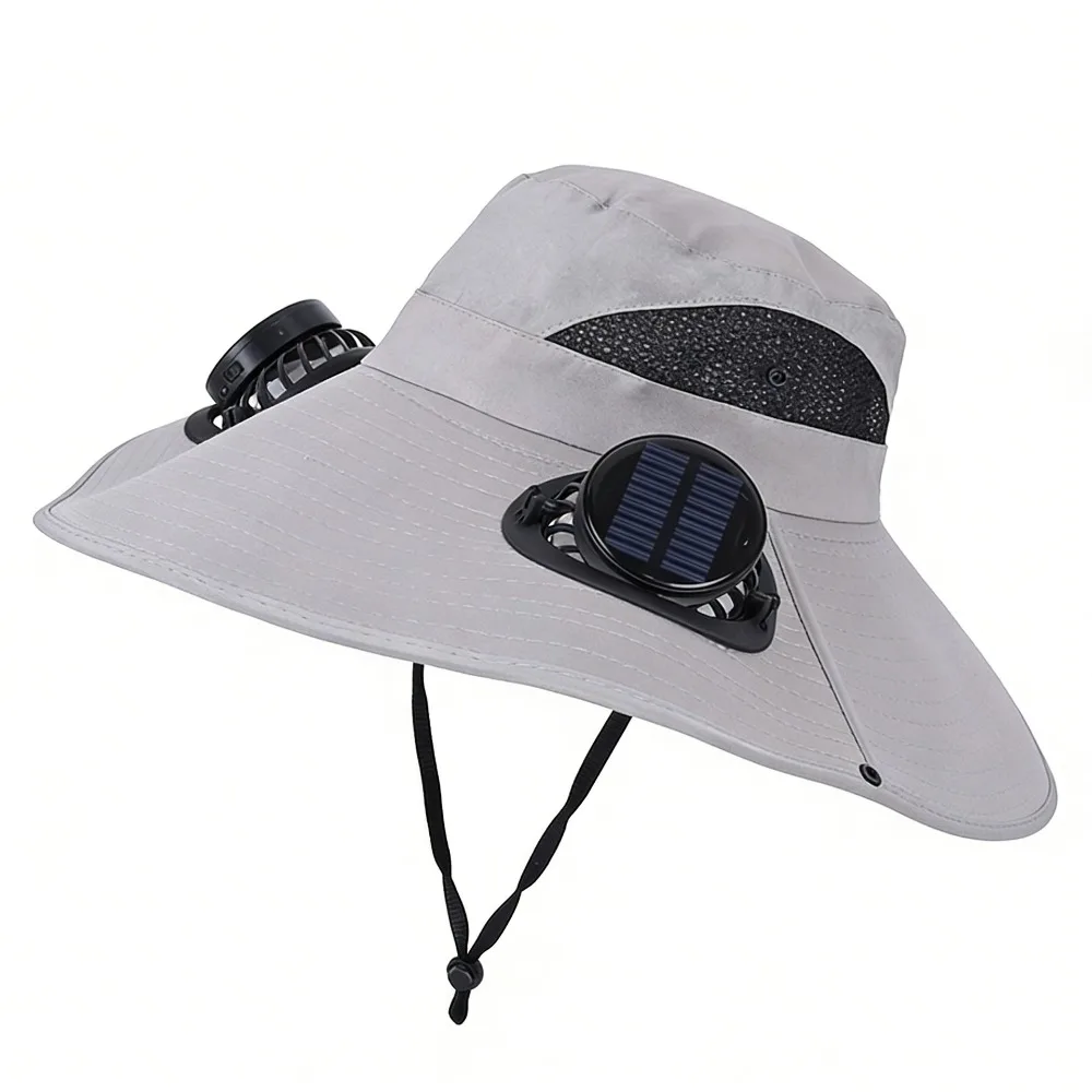 Praktischer Solar-Ventilatorhut mit zwei Lüftern, atmungsaktiv, 3 Geschwindigkeiten, Sommer-Ventilator-Visierkappe, tragbarer UV-Schutz, Fischerhut für heißes Wetter