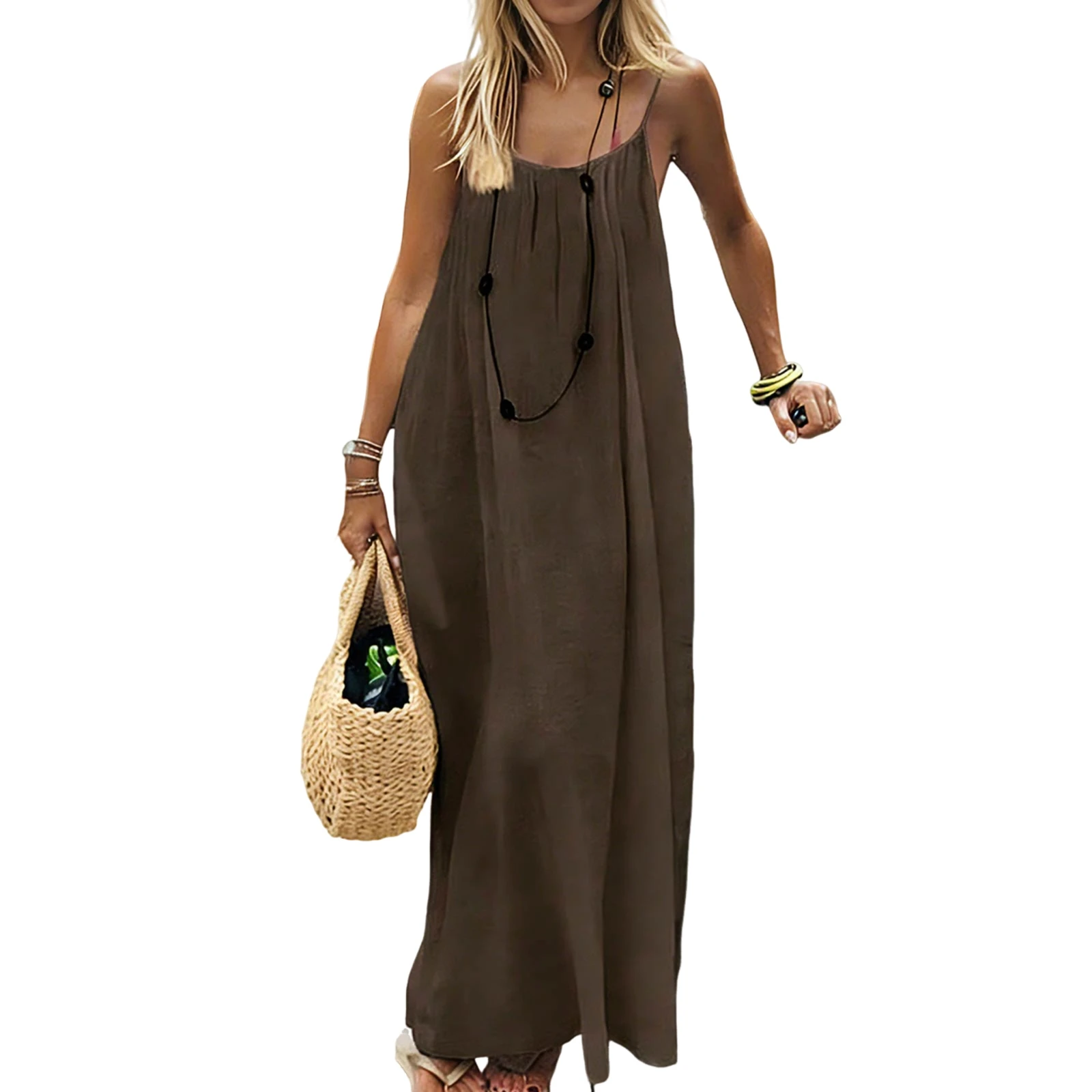 Women Breathable Sleeveless Dress Spring Summer Fashion Casual Solid Color Cozy Dress Outdoor Event Loose Fit Comfort Dress