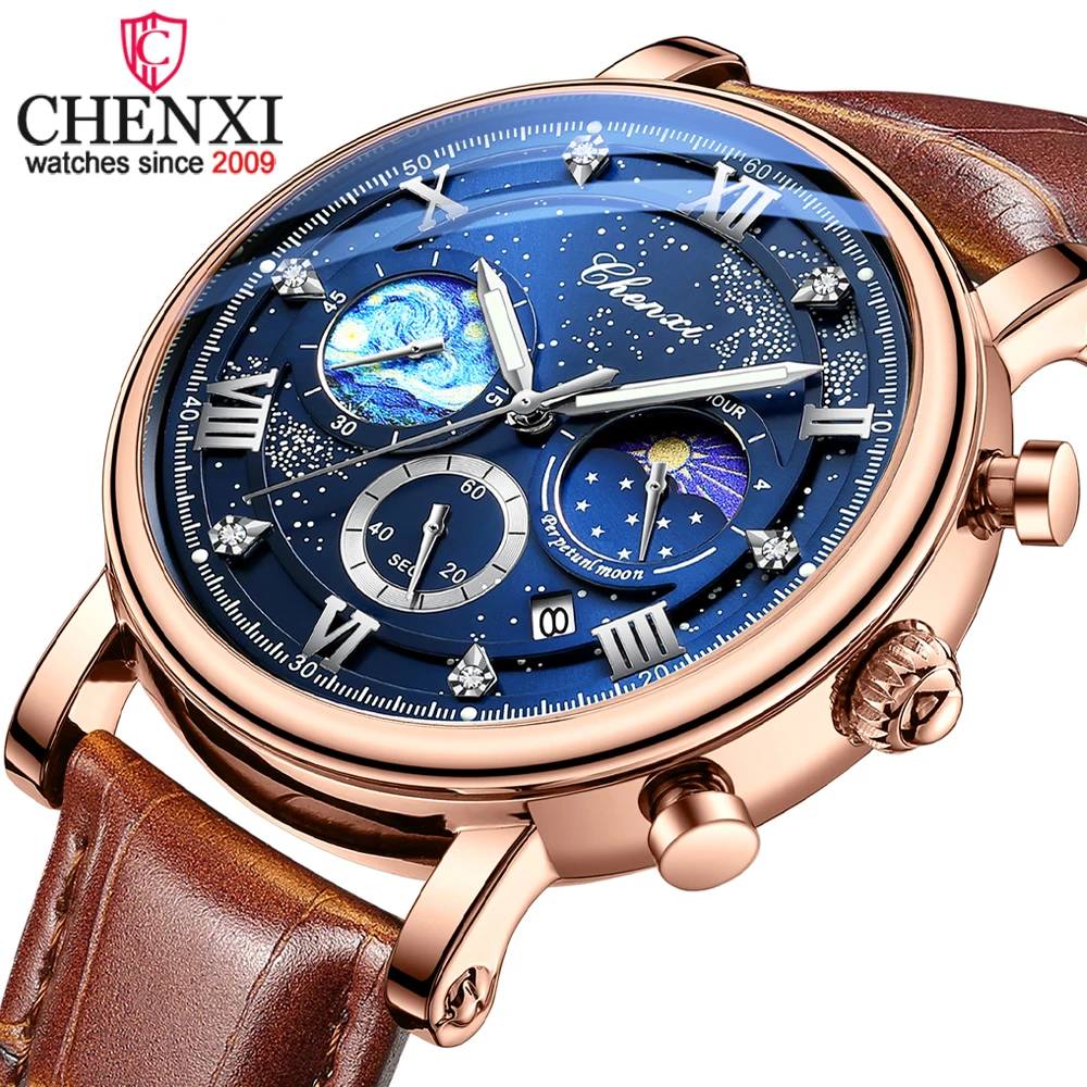 

CHENXI New Luxury Chronograph Pointer Watch for Men Leather Strap Waterproof Luminous Calendar Sport Business Wristwatch