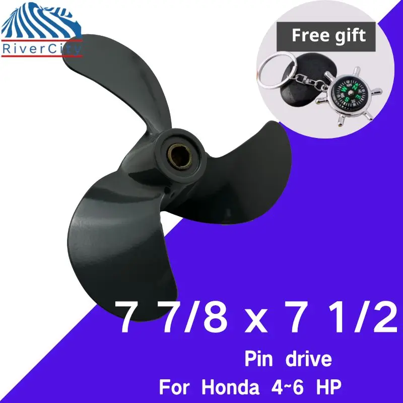 For Honda Outboard Propeller 7 7/8×7 1/2 Aluminum Alloy Screw 3 Blade Pin drive Part for 4 HP 5 HP 6HP Boat Motors