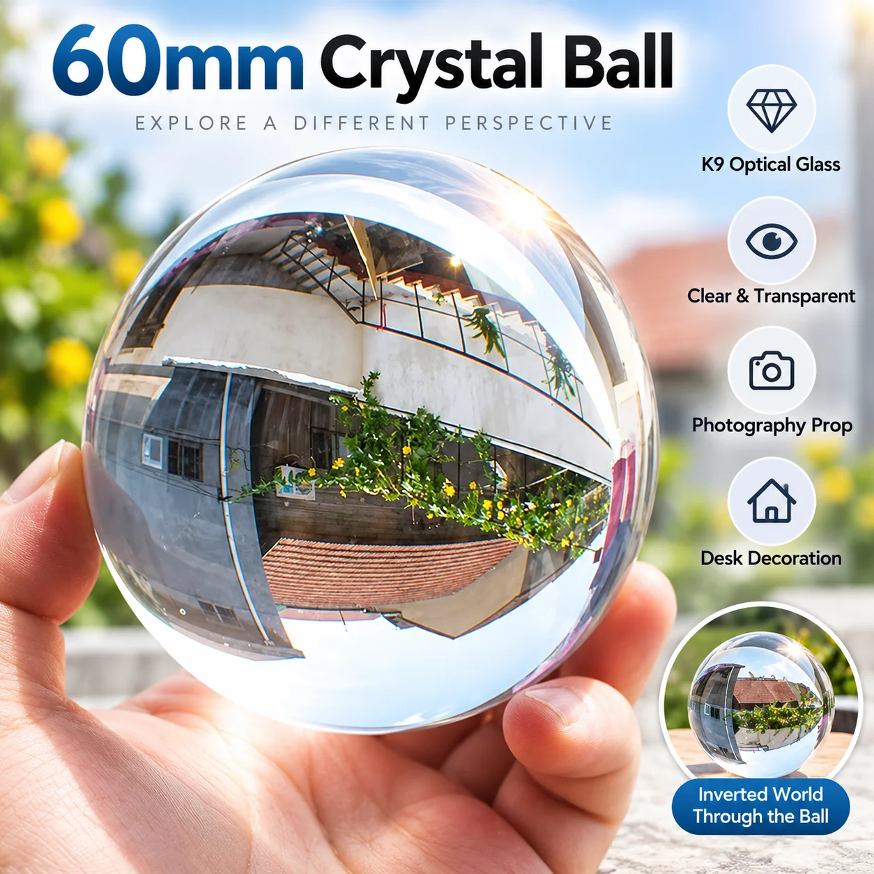 Lens Ball Crystal - 60mm K9 Crystal Ball Clear Glass