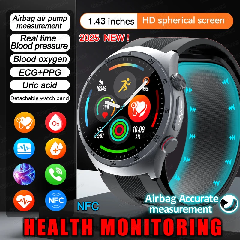 

New Blood Pressure Smart Watch Air Pump Blood Oxygen ECG Sport Bluetooth Call Health Monitoring Smartwatch For Xiaomi Huawei NFC