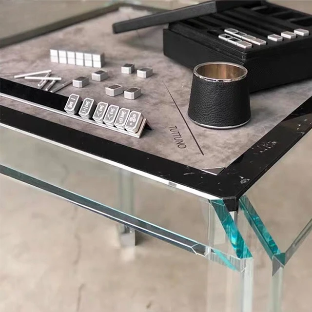 Итальянский минималистичный стол для маджонга из хрустального стекла, прозрачная квадратная машина для маджонга в клубном отеле