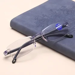 Anti Blue Light Blocking Rimless Reading Glasses Women Men Square Frameless Presbyopic Glasses Diopters +1.0 1.5 2 2.5 4.0