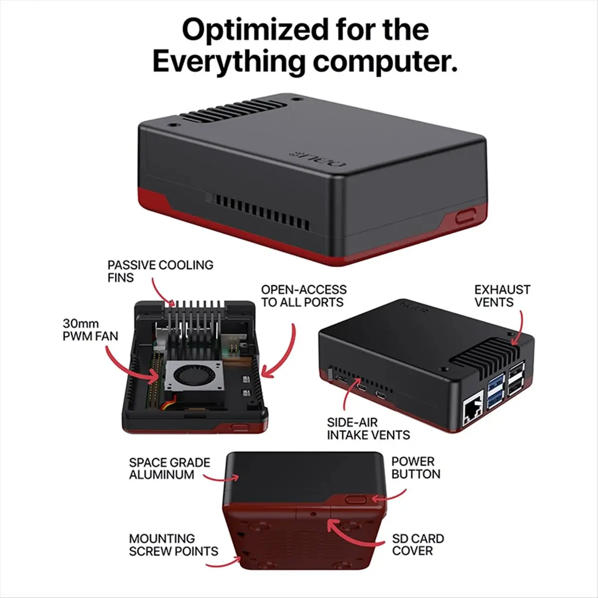 

HGHO For Raspberry Pi 5 Argon NEO 5 Aluminm Case with PWN Fan Passive Cooling Fins Exhaust Vent for RPI 5 Case Shell