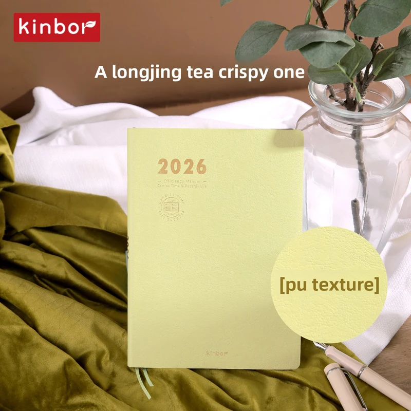 Kinbor 2026 سنة A5 كفاءة دفتر أسبوعي شهري سنوي مخطط لينة بولي أغطية أغطية جلد 78 جرام Kinbor ورقة الوقت التقويم