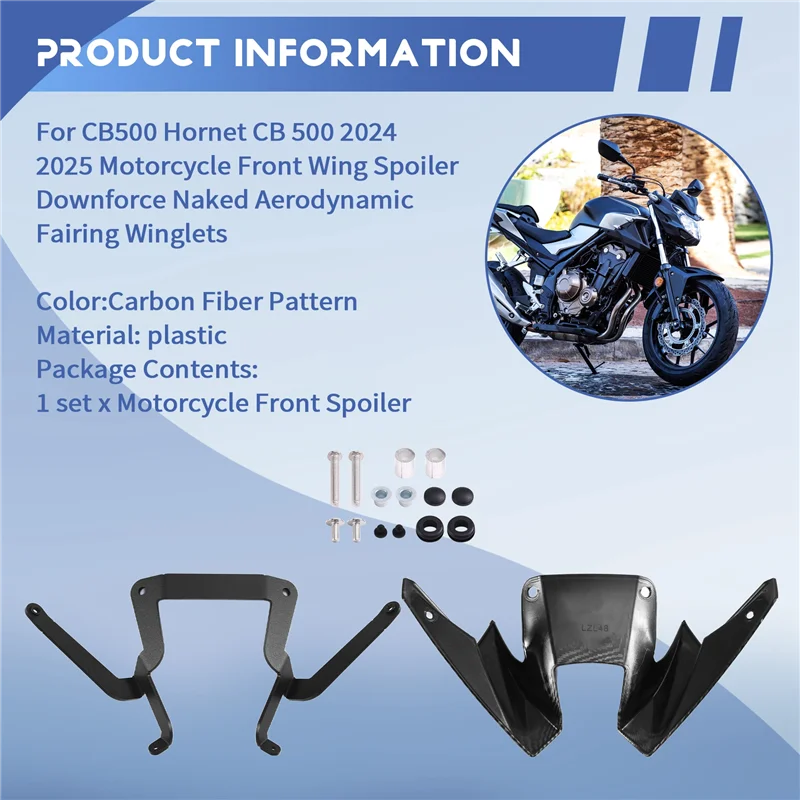 

Motorcycle Front Wing Spoiler Downforce Naked Aerodynamic Fairing Winglets For Honda CB500 Hornet CB 500 2024 2025