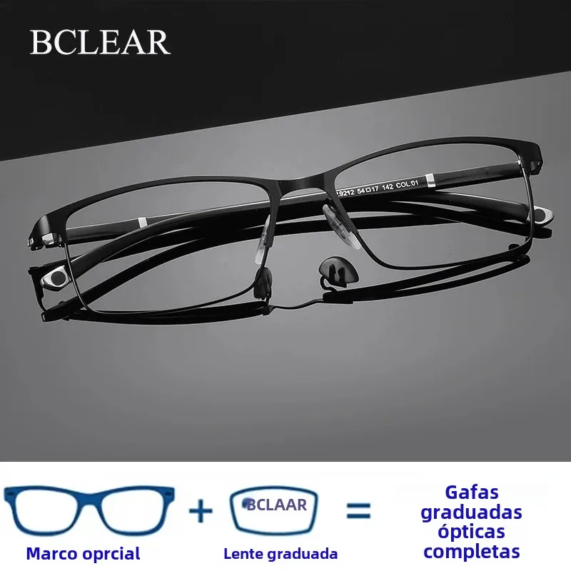 BCLEAR, gafas graduadas para miopía para hombre, montura cuadrada con borde completo, gafas ópticas de aleación progresiva, gafas de negocios multifocales