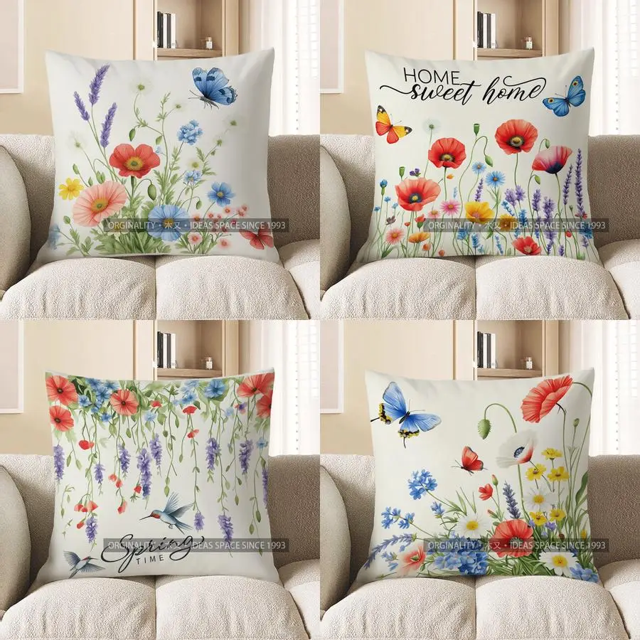 

Home Decor Colorful Flowers & Butterfly Decorative Pillow Pattern Cushion Cover Suitable for Sofa Bedroom Car Pillow Cover