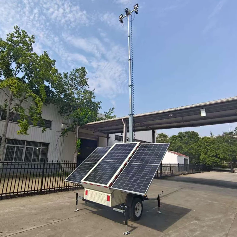 Mobile Lighting Tower Wheel Chassis 9m Telescopic Pole Adjustable Lamp Height For Mountain Road Renovation Work