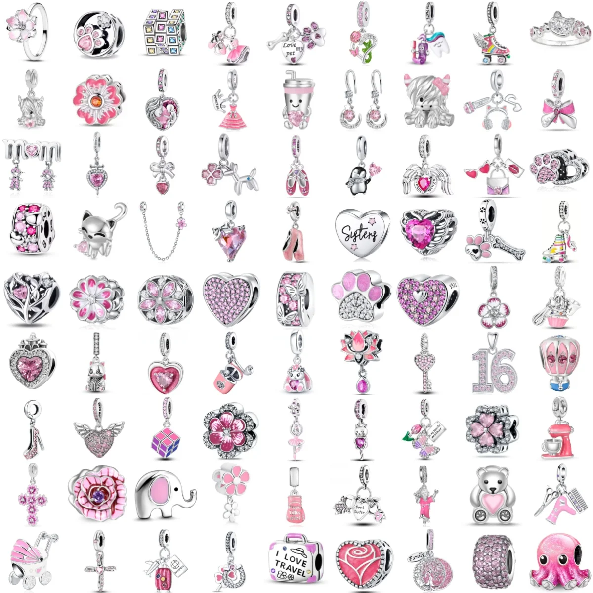 

Authentic 925 Sterling Silver Pink Dress Travel Bag Cow Round Charm Bead Fit Bracelets Necklace Women Christmas Halloween DIY Gi