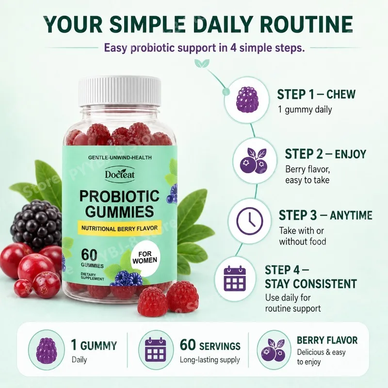 Women Probiotic Gummies 60 Count with Prebiotics Vitamin B6+C and Zinc Supports Digestive Balance & Immune Function Health