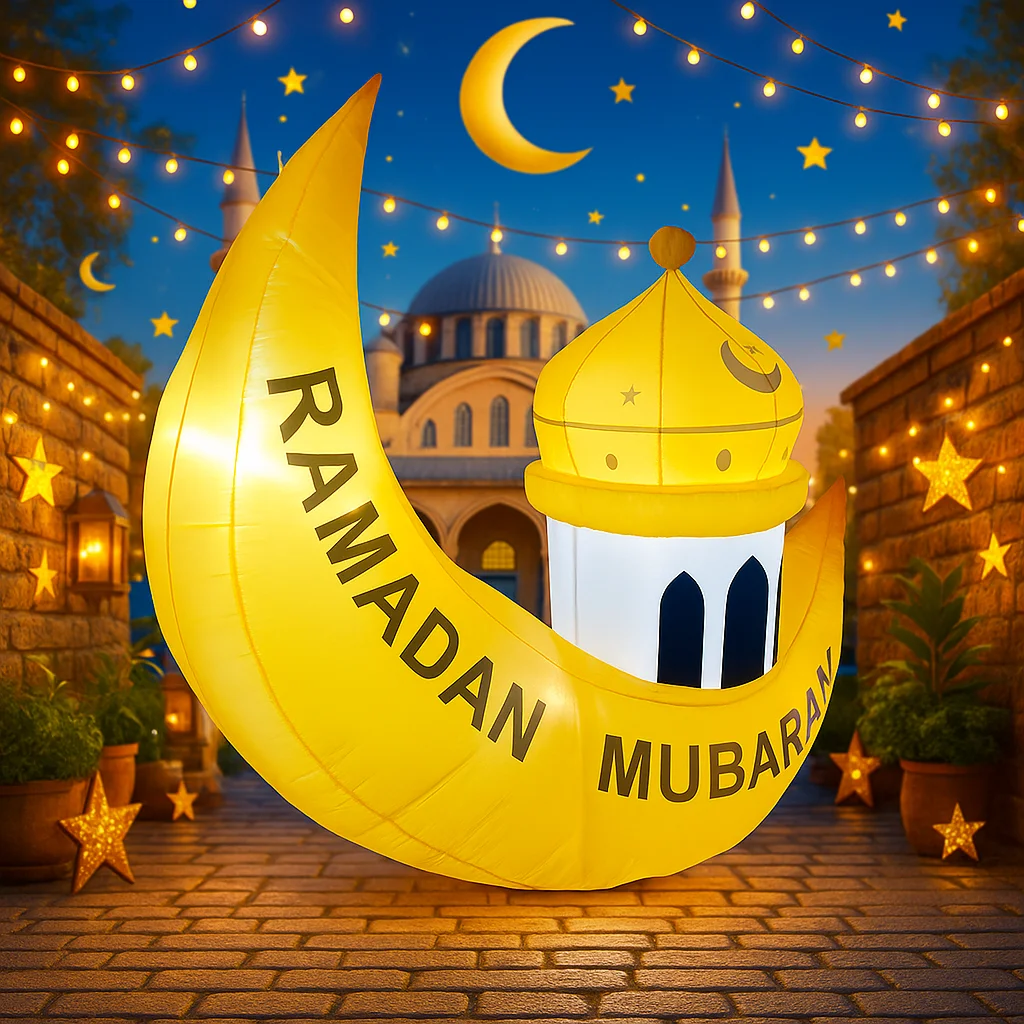 5.2ft/1.6m brinquedo inflável muçulmano ramadan festival diy decoração com eid lua torre quintal led luz ornamento presente do feriado decoração