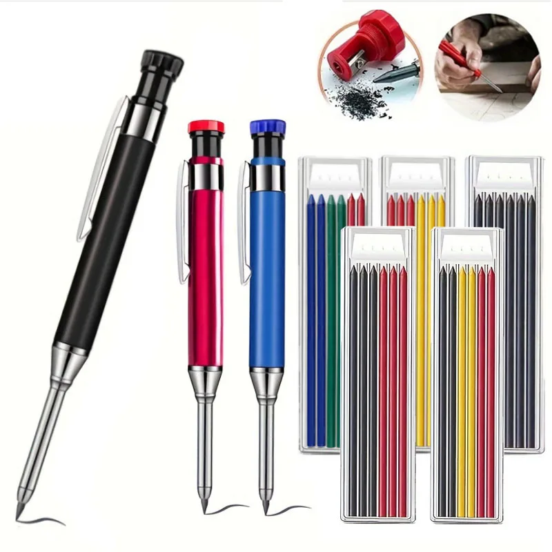 2.8mm Metal Solid Carpenter Pencil For Deep Hole Marker With Refill Leads Marking Tool Woodworking Deep Hole Mechanical Pencils