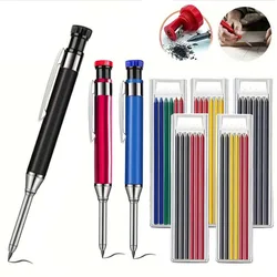 2.8mm Metal Solid Carpenter Pencil For Deep Hole Marker With Refill Leads Marking Tool Woodworking Deep Hole Mechanical Pencils