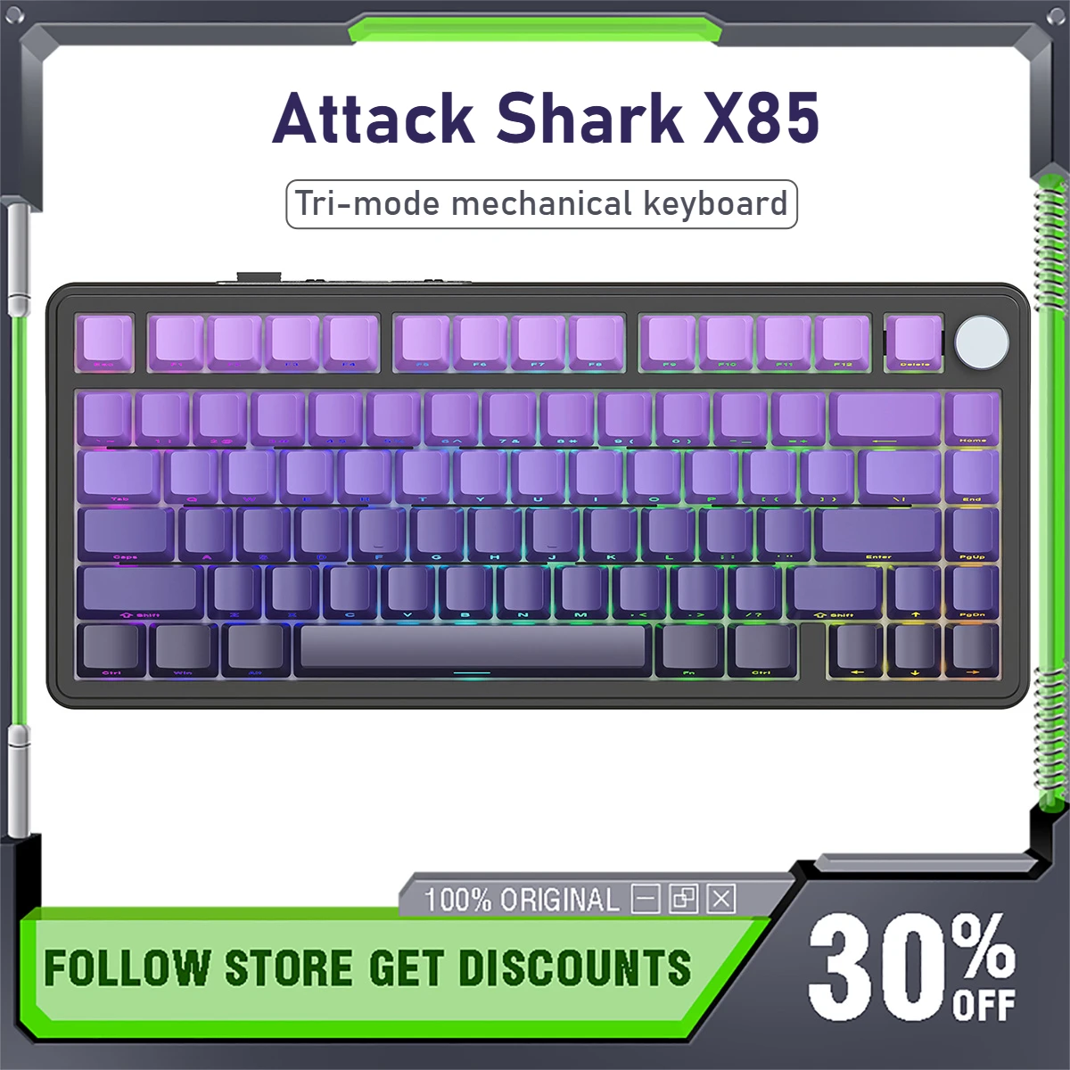 Attack Shark X85 Tri-mode Mechanical Keyboard RGB Wireless Hot-swappable Side-engraved Gaming Custom Illuminated Keyboard