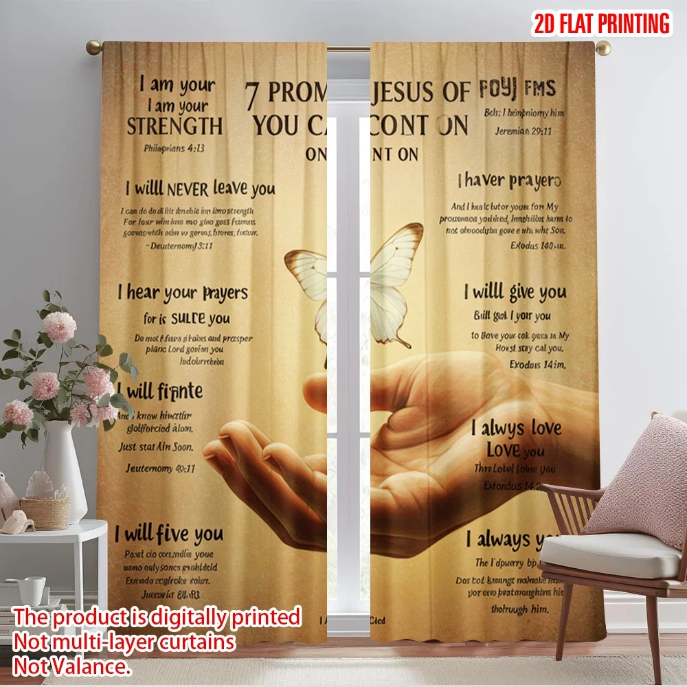 

2pcs 2D flat printing Window Curtains Jesus Promises Strength Peace Polyester Without Electricity All Season Party & Holiday