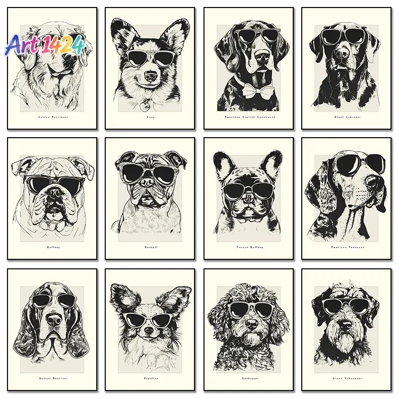Papillon French Bulldog Cockapoo Golden Retriever Sketch Canvas Paintings And Prints For Modern Home Wall Art Poster Room Decor
