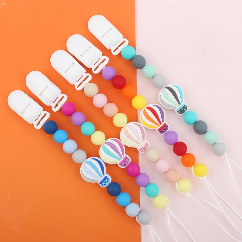 Baby Pacifier Chian Clips Hot Air Balloon Silicone Beads Food Grade Teether Anti-Lost Nipple Dummy Holder Baby Teething Gift