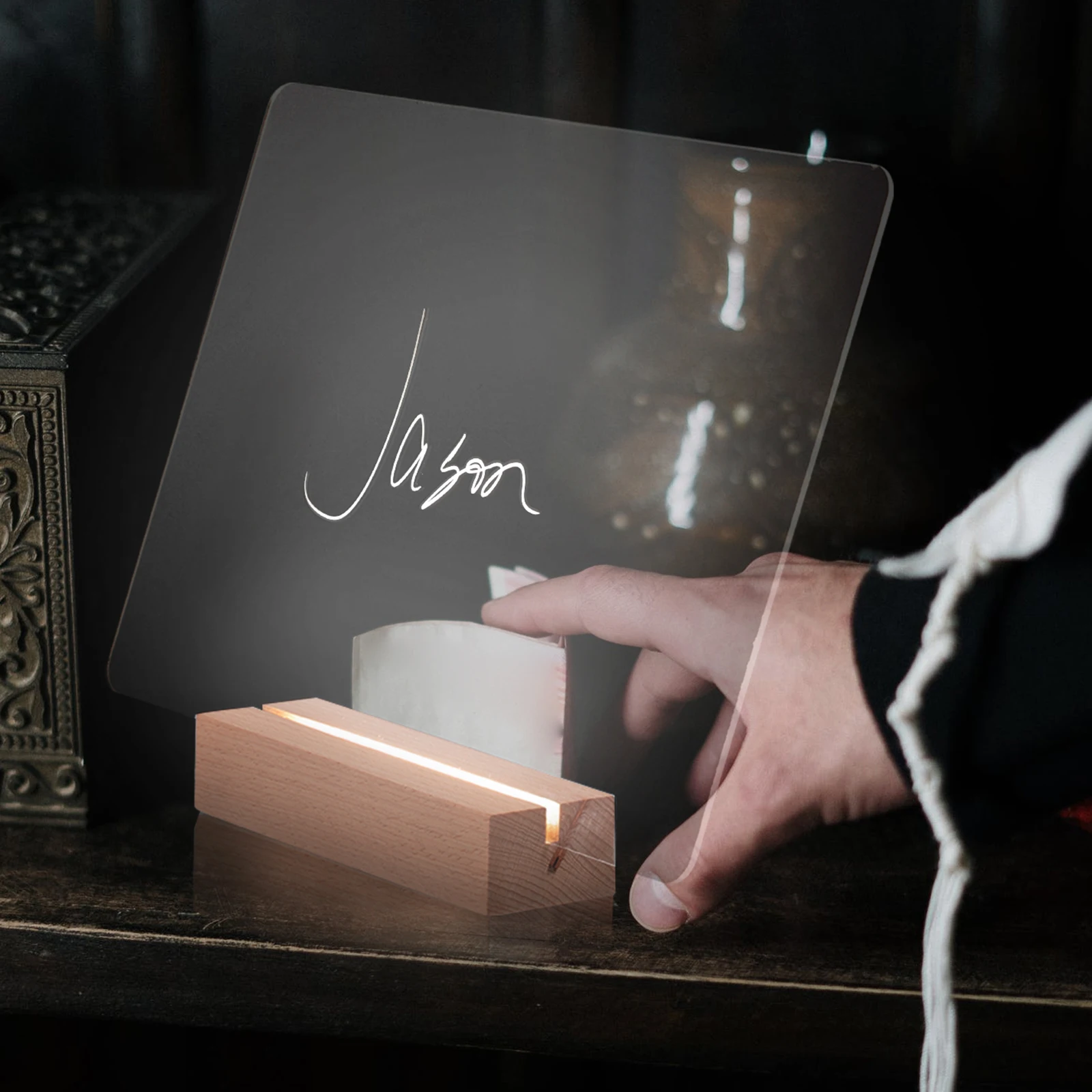 Acrylic Note Board Transparent Writing Pad Erasable Message Board Large Size Whiteboard Home Office School LED Light Base Dry