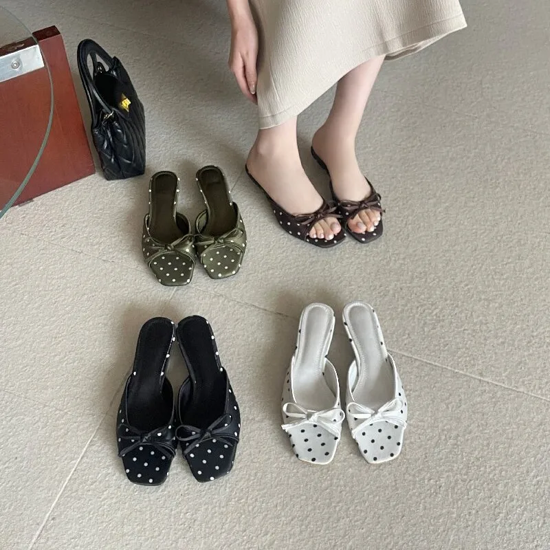 

2026 New Low Heel Polka Dot Sandals Women's Slippers Belt Decoration EVA Inner Rubber Bottom Anti-Slip Daily Wear
