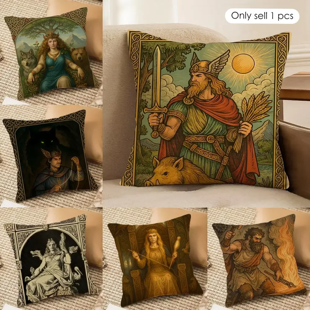 Retro Nordic Mythology Cushion Cover Silky Short Plush Invisible Zipper Dustproof Sofa Pillow Case For Home Decor
