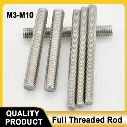 304 Stainless Steel Full Threaded Rod Bolt M3 M4 M5 M6 M8 M10 Fully Metric  Headless Bolt Thread Stud Rods Screws Length16-500mm