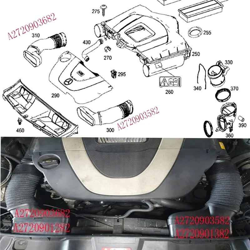 

Engine Air Intake Hose Filter Hose Pipe For Mercedes Benz W204 W212 C300 C350 E300 Left & Right A2720903582 A2720903682