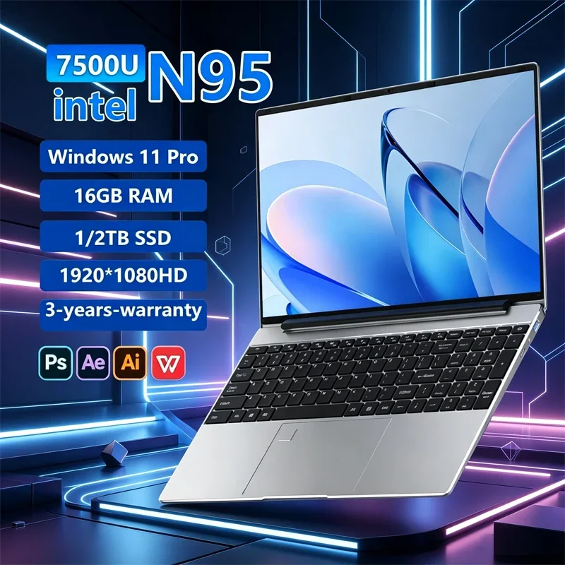 

Original 14.1" Laptop N95 FHD IPS Display 120 Hz Ultra-clear Screen 7500mAh 32GB/2TB SSD Backlit Keyboard Fingerprint Unlock