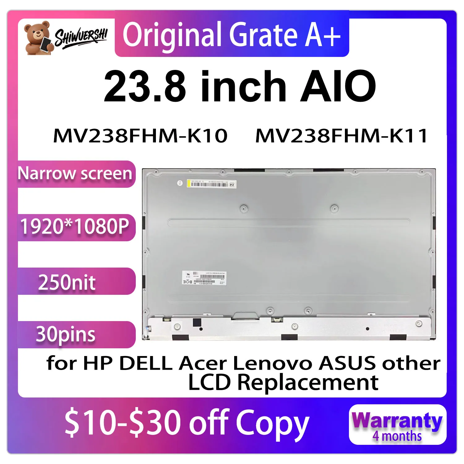 

Оригинальный сенсорный экран 23,8 дюйма MV238FHM K10 MV238FHM K11, ЖК-дисплей в сборе для HP ASUS Lenovo Dell, универсальный светодиодный монитор