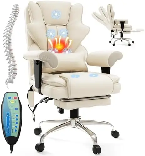 7-Point Massage Office Chair,Heated Manageral Chair,Ergonomic Executive Chair with Footrest,Adjustable Armrest，Computer