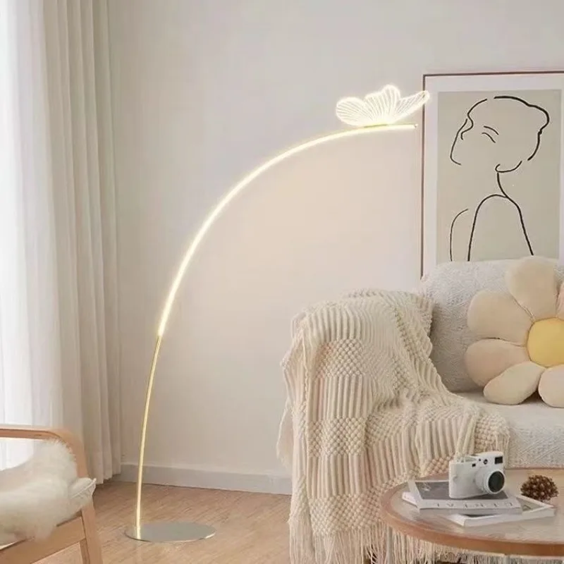 Cream Style Bedroom Butter Creative Floor Lamp Live Broadcast Parlor Standing Lights Butterfly Fishing Atmosphere Eye Protection