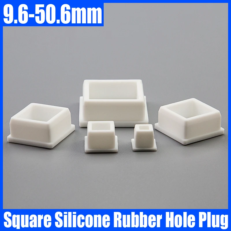 

2-6PCS 9.6mm-50.6mm White Square Silicone Rubber Cap Hole Plug Rubber Stopper Blanking End Sealing Plug For Pipe/Furniture Feet