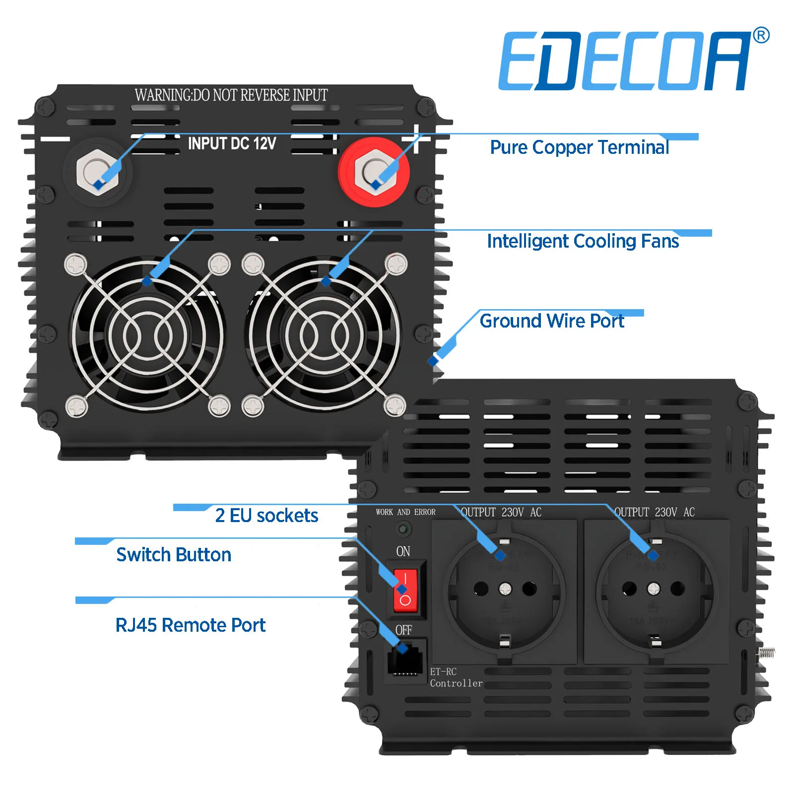 Inversor 12V 220V Onda Sinusoidal Pura 1500W 2000W 2500W Fuera De La Red Edecoa Inversor De Corriente Dc 12V A 230V 12V 220V Convertidor — -28%, 79.1€ Coupon, from 203.39€ – 28% descuento – €203.39