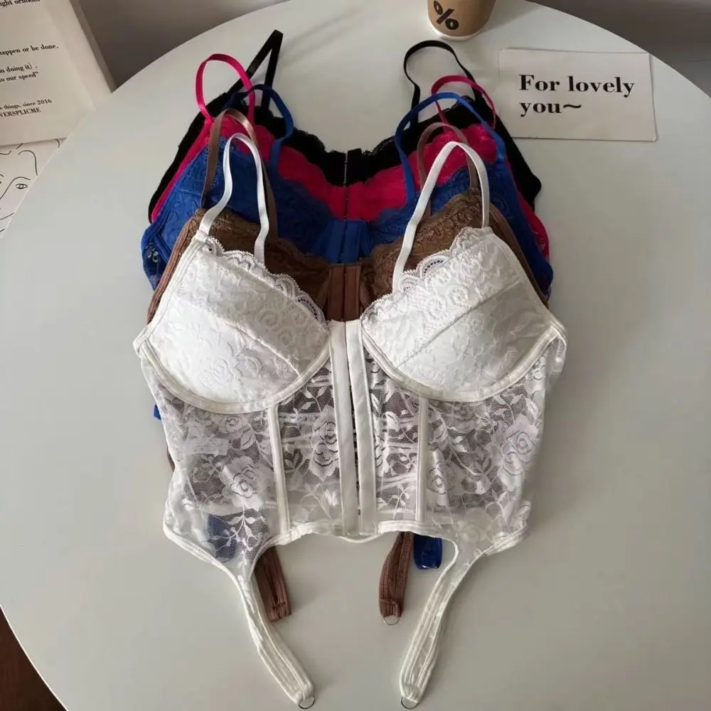 

V-Neck Sexy Lace Corset Top Slim Fit Push Up Floral Lace Camisole Adjustable Straps Wrap Chest Hollow Suspender Vest Party