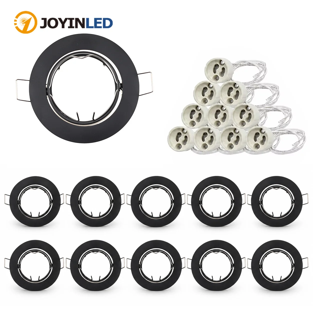 JOYINLED 10PCS Black Round GU10 MR16 Recessed Spotlight Frame 70mm Cutout Downlight Trim Ceiling Light Housing Fixture