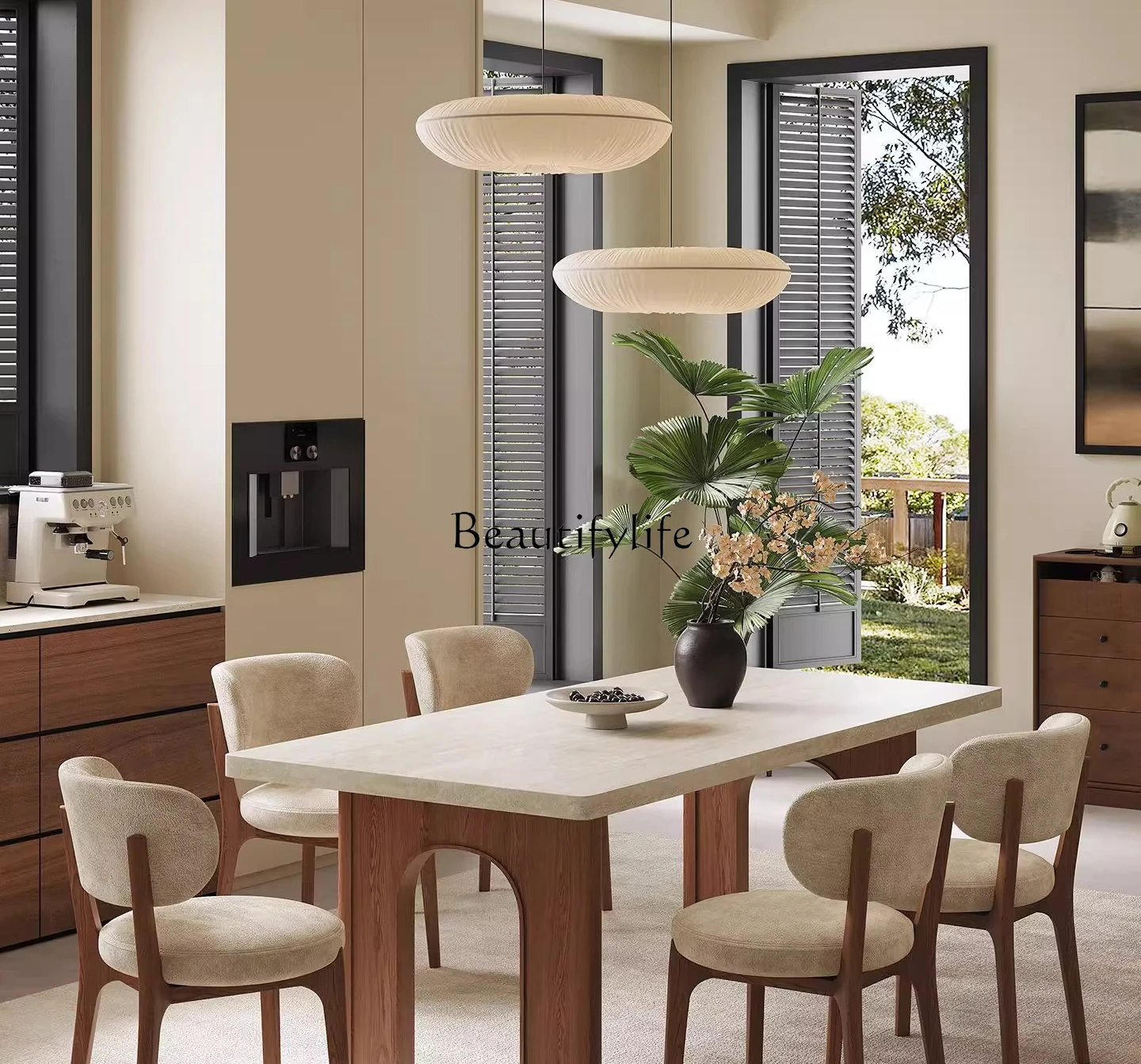 French travertine rock slab dining table Modern simple medium and ancient rectangular dining table