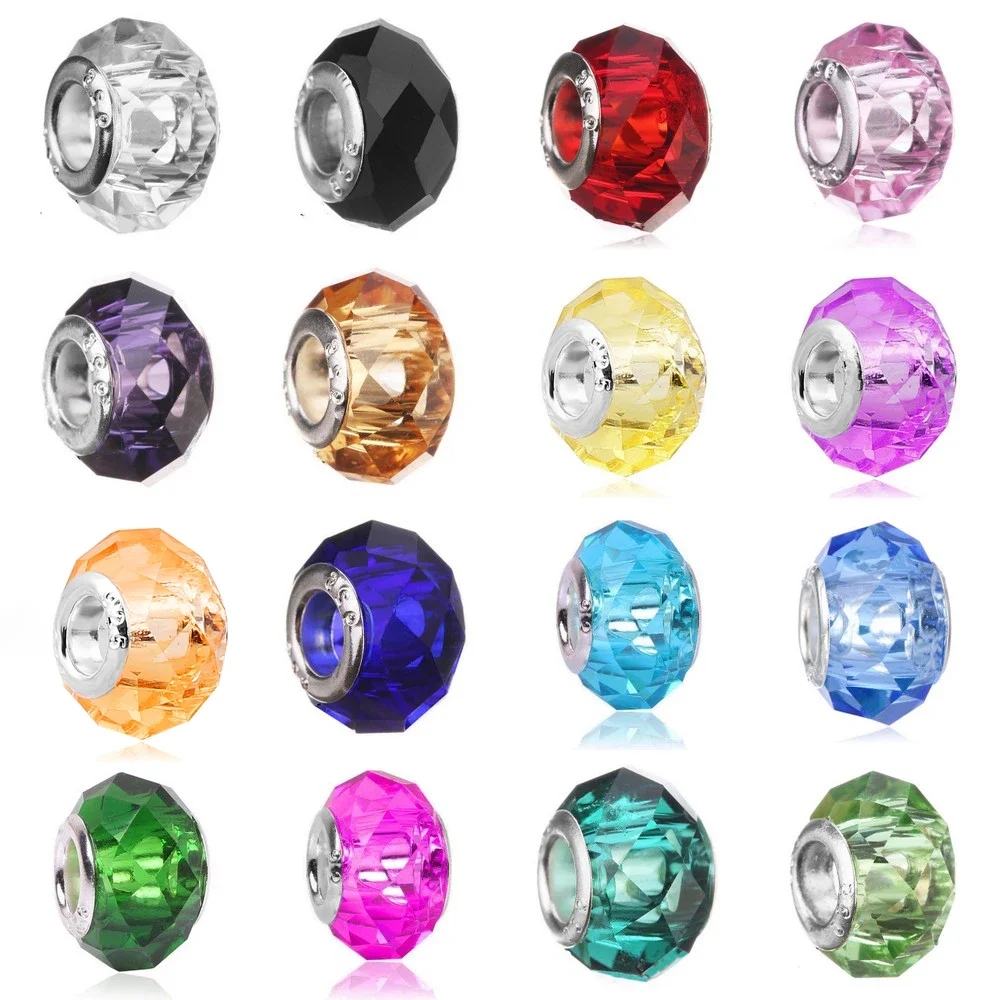 1pc Yellow white pink Petite Faceted Charm Murano Glass Crystal Bead fit European Style Charm Bracelets and Necklaces