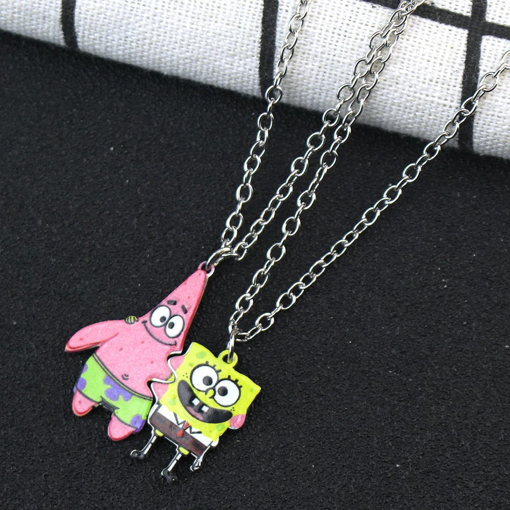 Fashion Best Friends Love Couple Pendant Necklace Cartoon SpongeBob SquarePants Necklace Good Friends Friendship Jewelry Gift