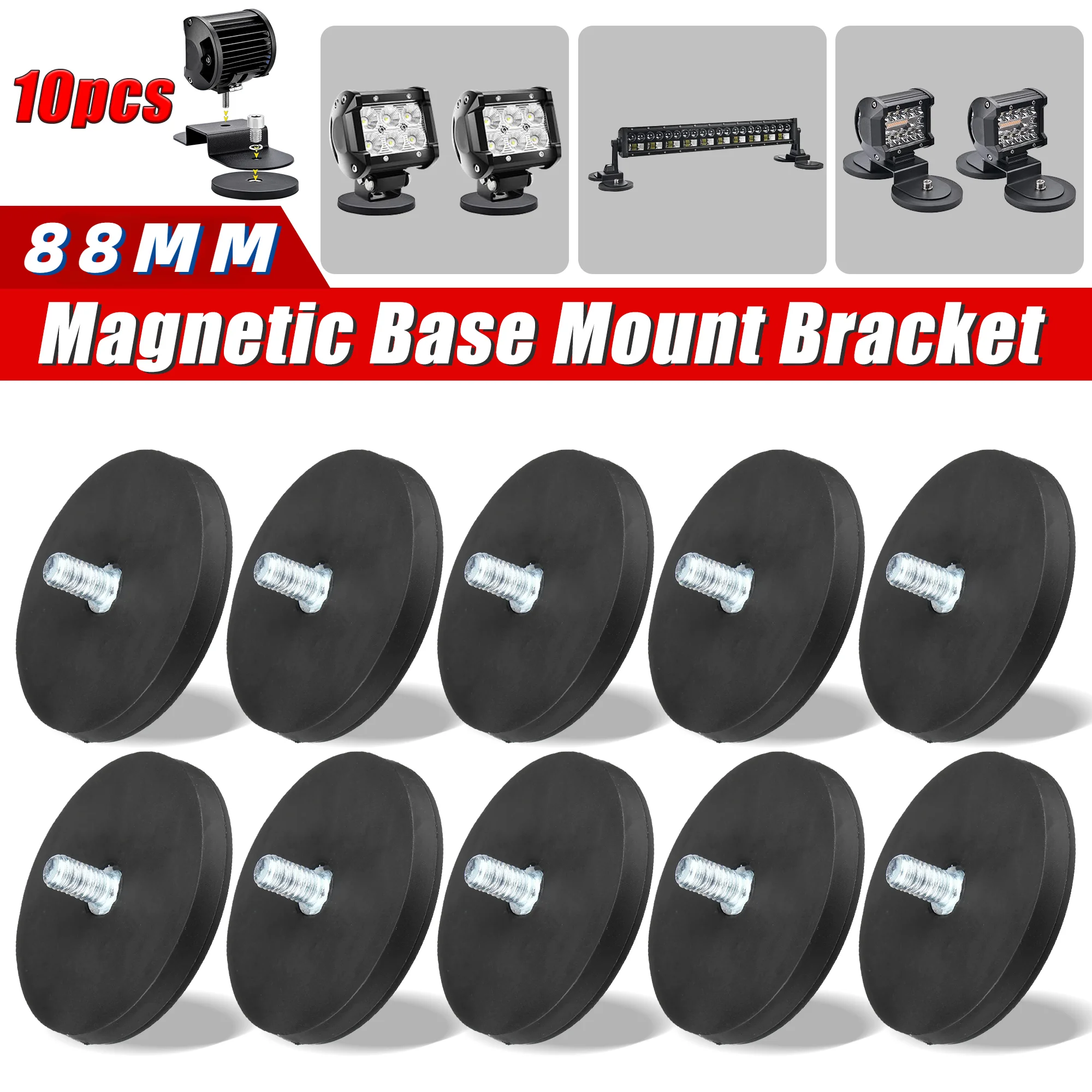 10PCS 88MM M10 Bolt Magnetic Base Mount Bracket Clamp LED Work Light Bar Holder SUV Offroad