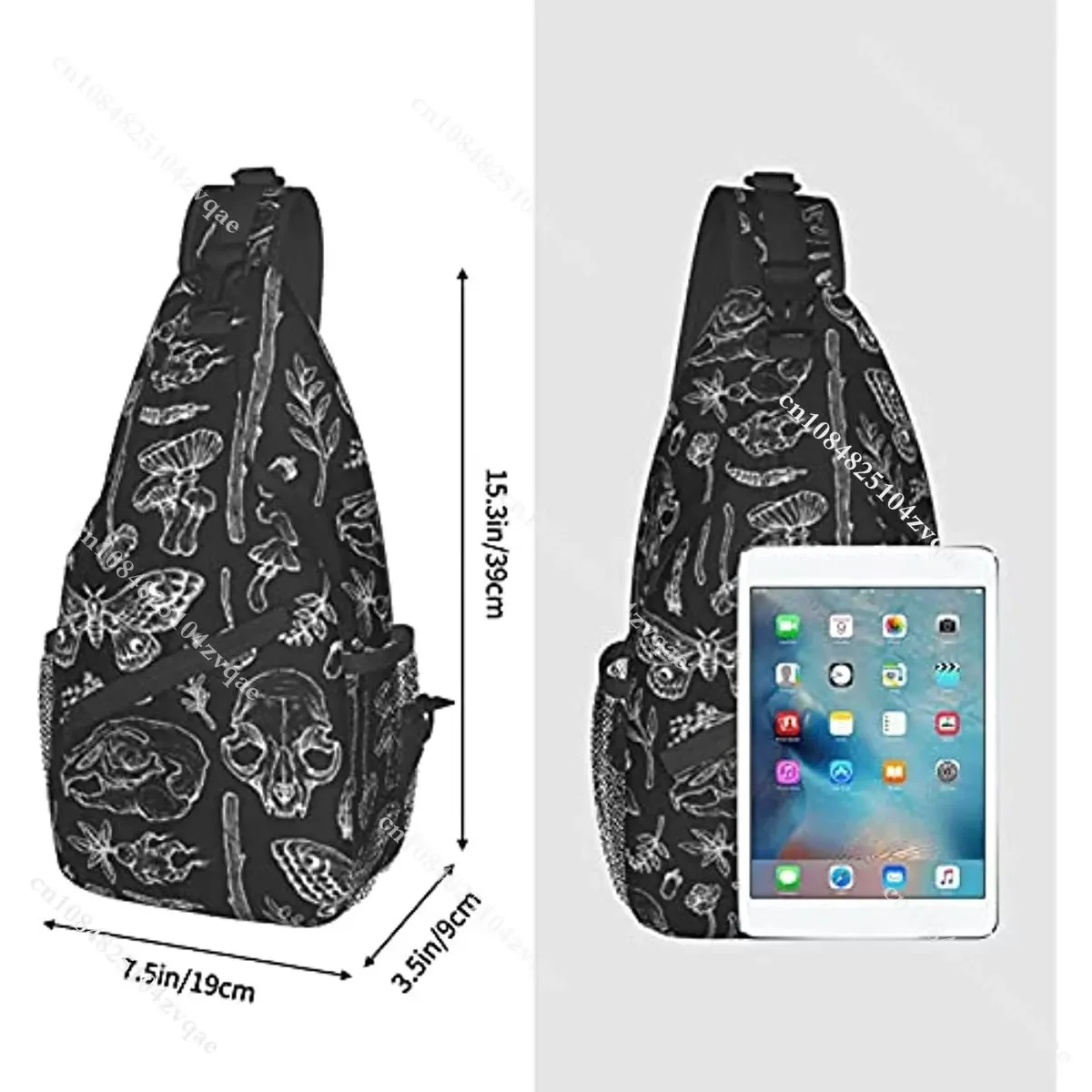 Butterfly Skull Head Mushroom Leaf Specimen Sling Bag Chest Daypack Shoulder Backpack Crossbody for Hiking Camping Running